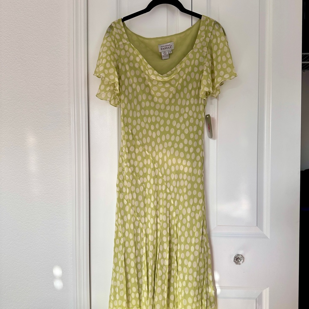 Adrianna Papell Lime Polka Dot Midi Dress